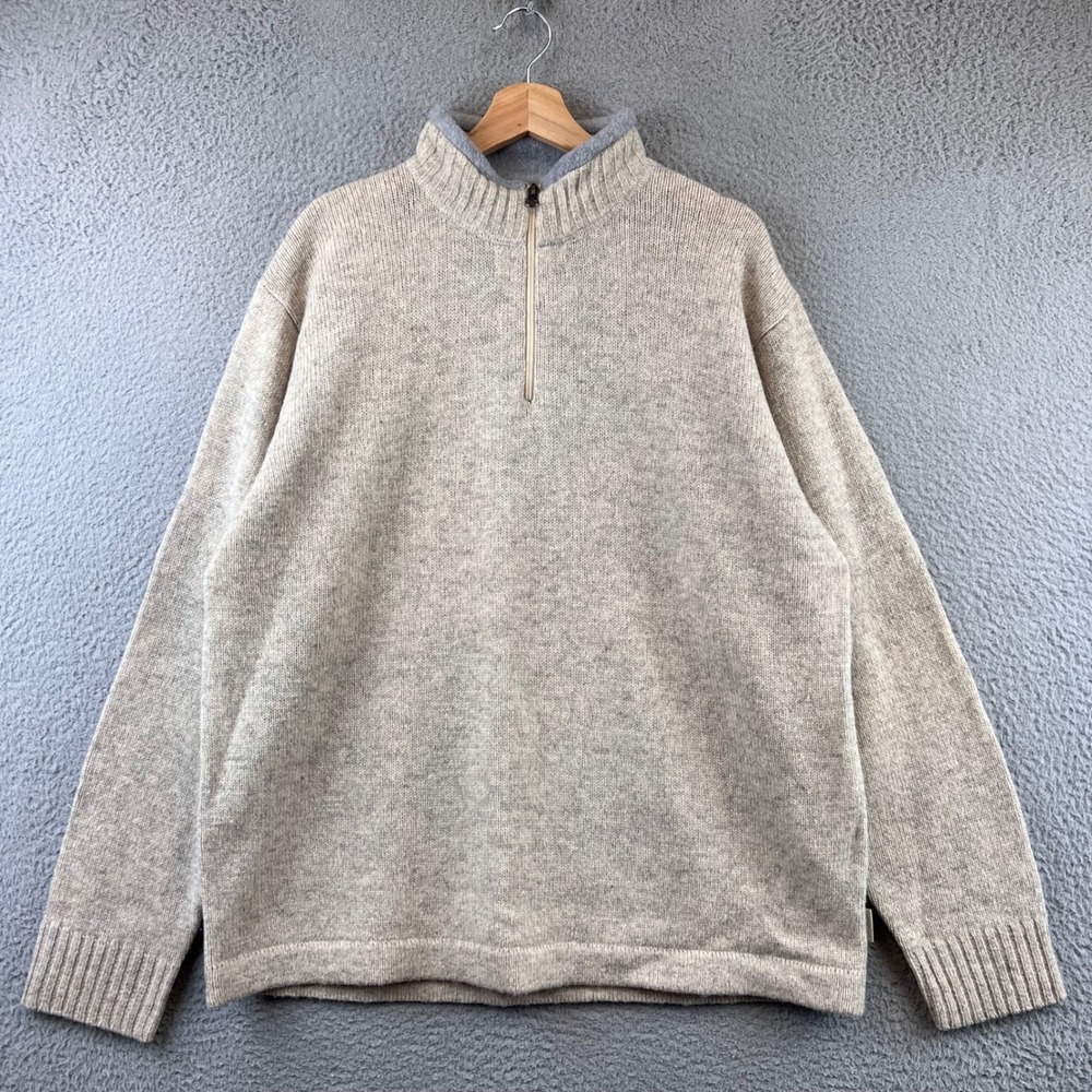 Woolrich Mens L British Tan 100% Wool 1/4 Zip Sweater Outdoor